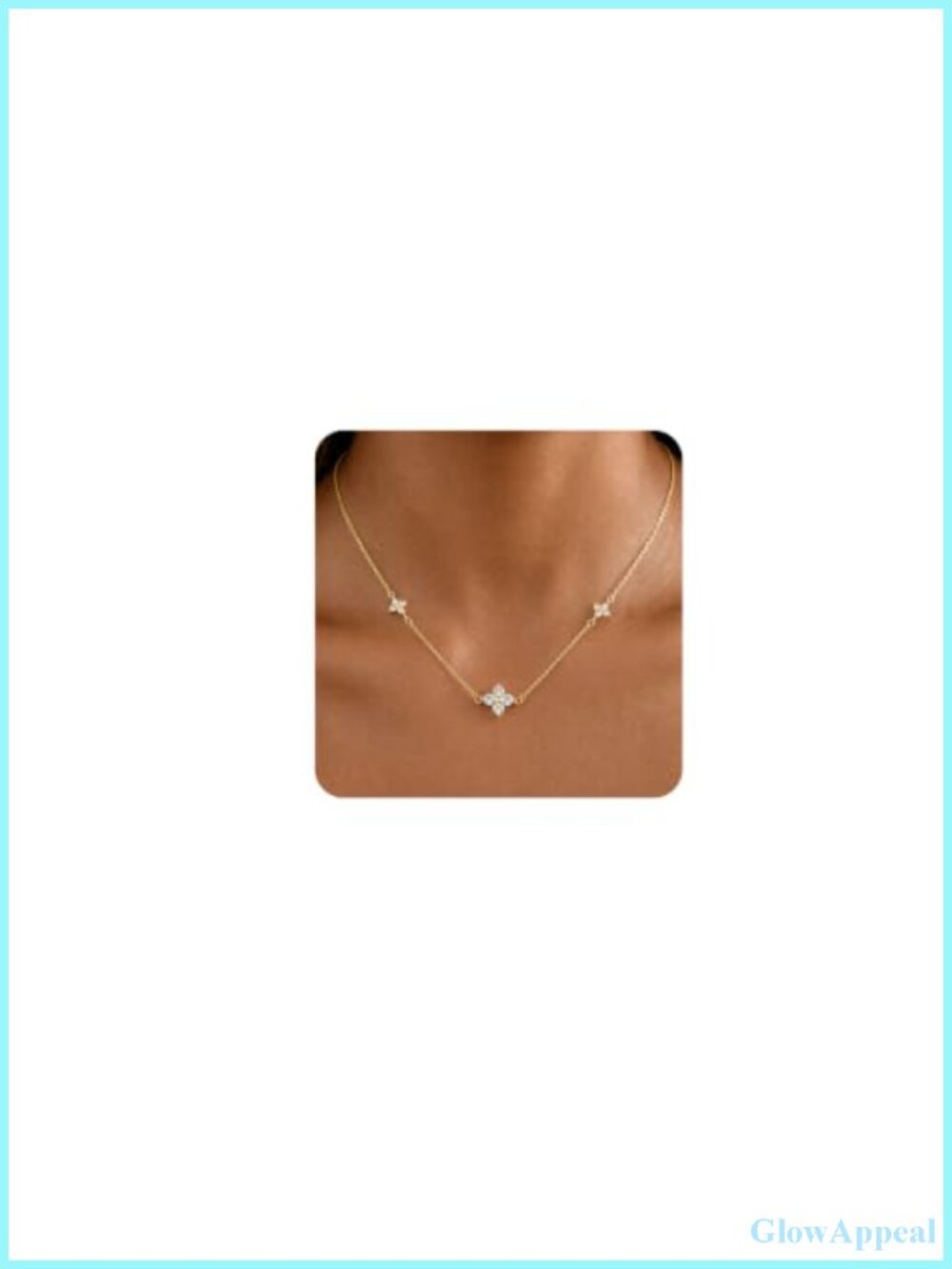 14K Gold Plated Clover Necklace Reversible CZ Adjustable Choker